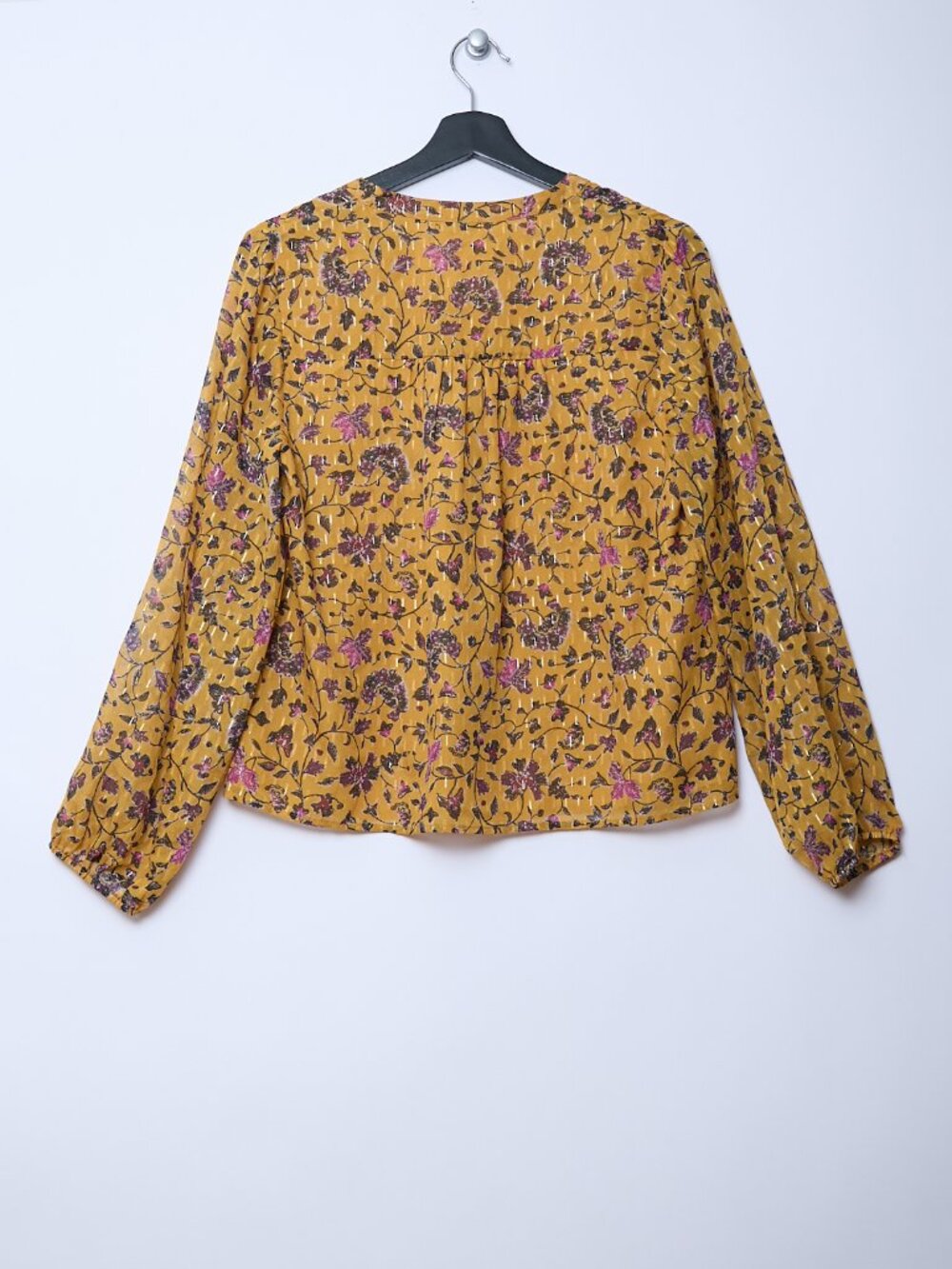 Faherty Silk Cotton Blend Floral Print Long Sleeve V-Neck Blouse Boho Summer - Picture 3 of 11